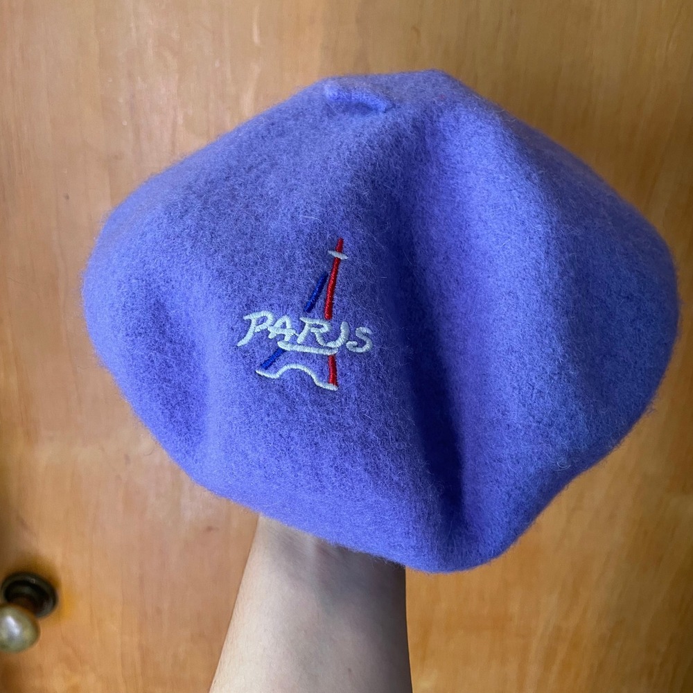Paris Eiffel Tower Wool Blend Beret Purple Embroidered French Style Hat
